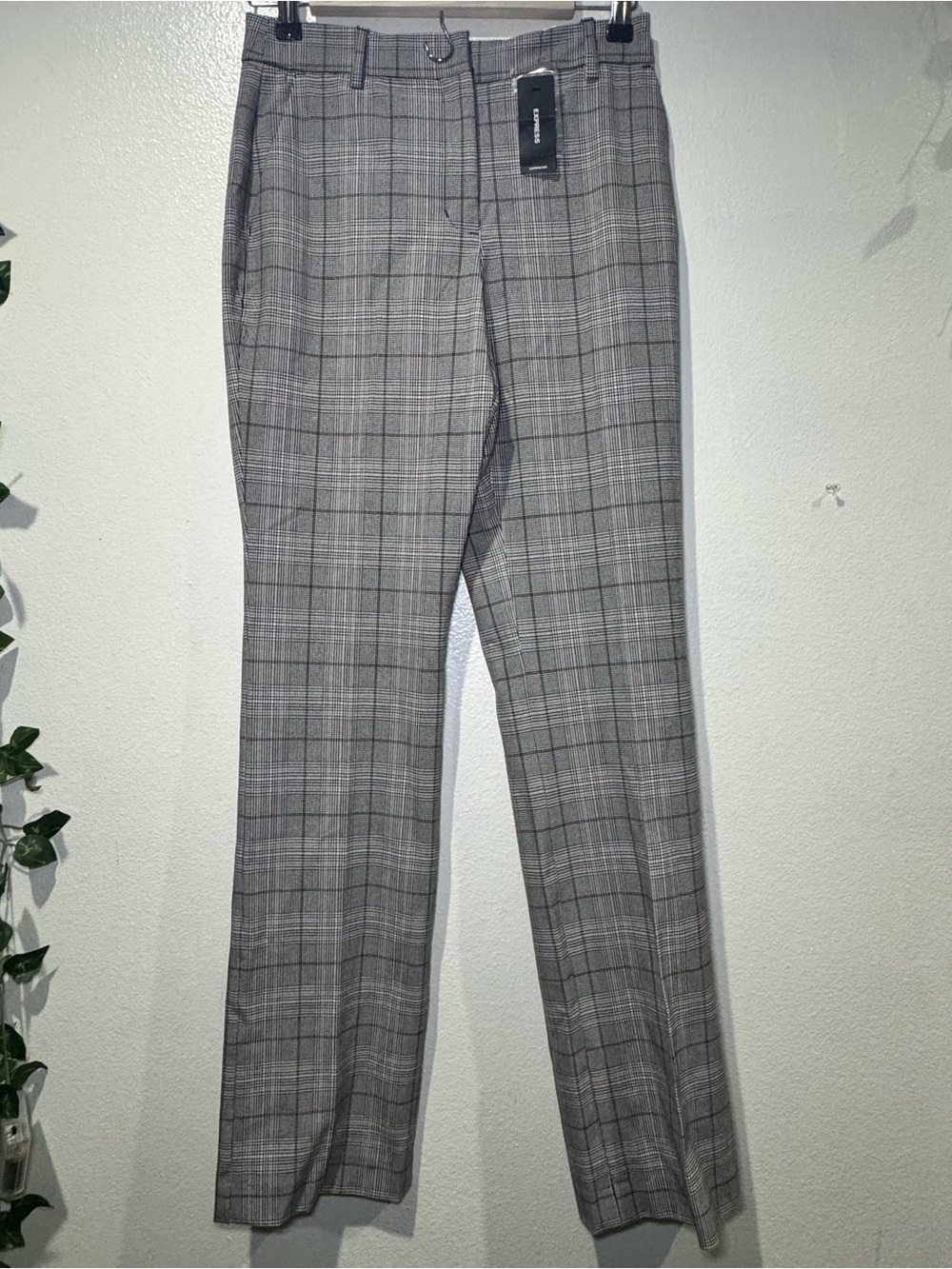 Express Gray Plaid Slim Boot Cut Dress Pants- with light brown strip